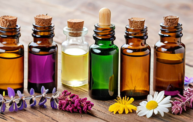**Image Prompt:** A close-up shot of various colorful essential oil bottles arranged on a wooden surface, with scattered dried flowers and herbs around them. Soft, natural lighting to emphasize the organic feel. Focus on labels highlighting "natural fragrance" and ingredient lists.