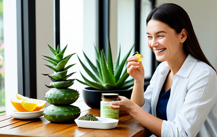 천연화장품과 스킨케어 루틴 조합법 - Woman Examining Natural Skincare Ingredients**
"A woman with clear, healthy skin, smiling gently wh...